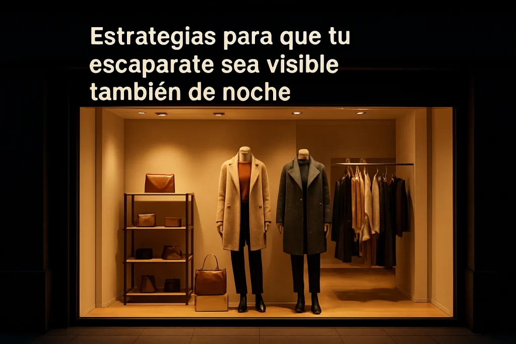 Estrategias para que tu escaparate sea visible también de noche (iluminación nocturna).