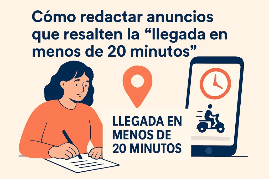 Cómo redactar anuncios que resalten la "llegada en menos de 20 minutos".