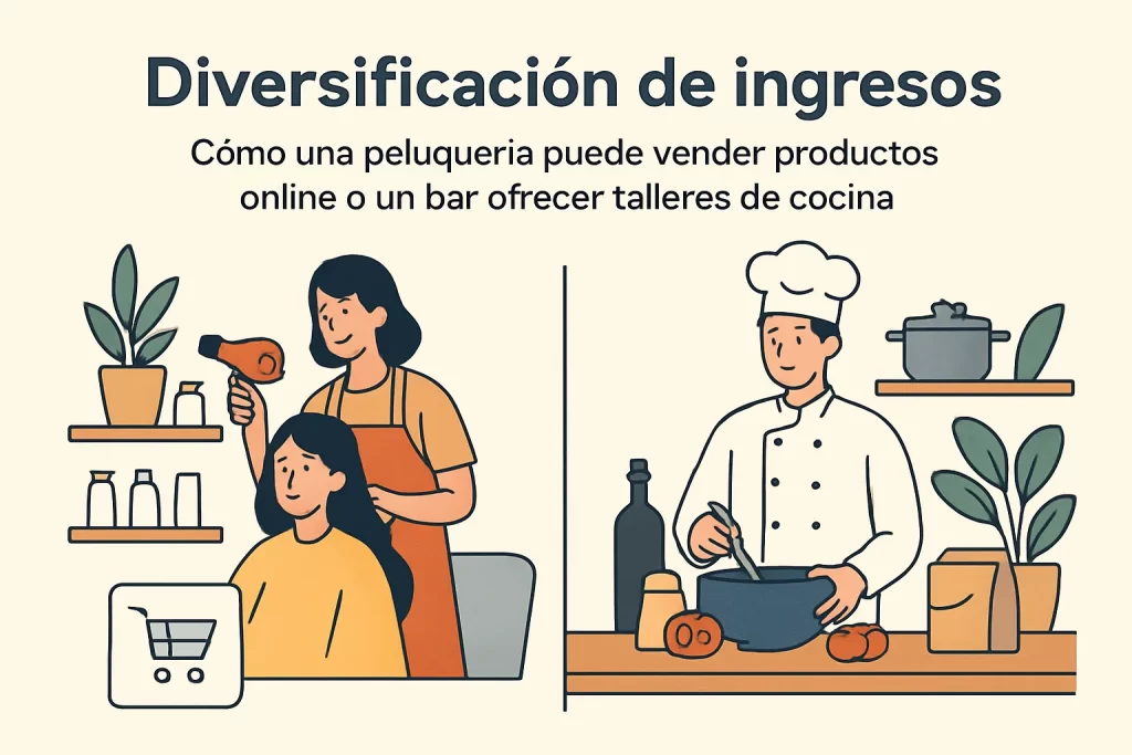 Diversificación de ingresos: Cómo una peluquería puede vender productos online o un bar ofrecer talleres de cocina.